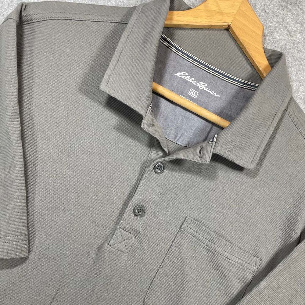 Eddie Bauer Men's Gray Short Sleeve Polo Shirt with Chest Pocket, Size XL